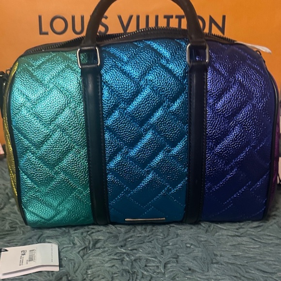 Brand New!!Kurt Geiger Purple, Blue, Gold, and Silver Quilted Satchel - Picture 4 of 8